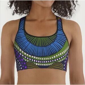 Loony Legs London Printed Sports Bra XL Blue Green Ethno Pop Stretchy Support